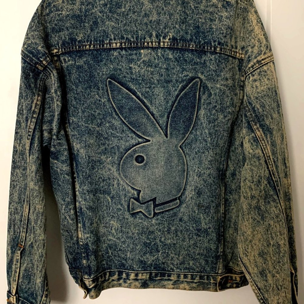 VTG RARE bunny jacket denim acid wash XL playboy